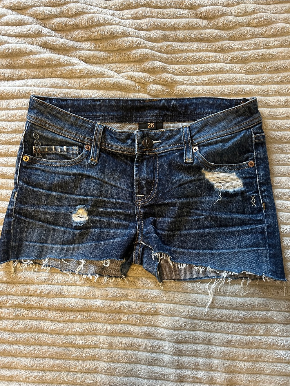 Genetic Denim Dark Blue Distressed Cutoff Shorts
